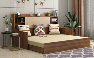 Nectar Sofa Cum Bed: Exotic Teak Finish, Modern Style, King Size with Storage