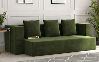 Transform Your Living Space with the Paxton Fabric Sofa cum Bed: Dark Olive Green Elegance
