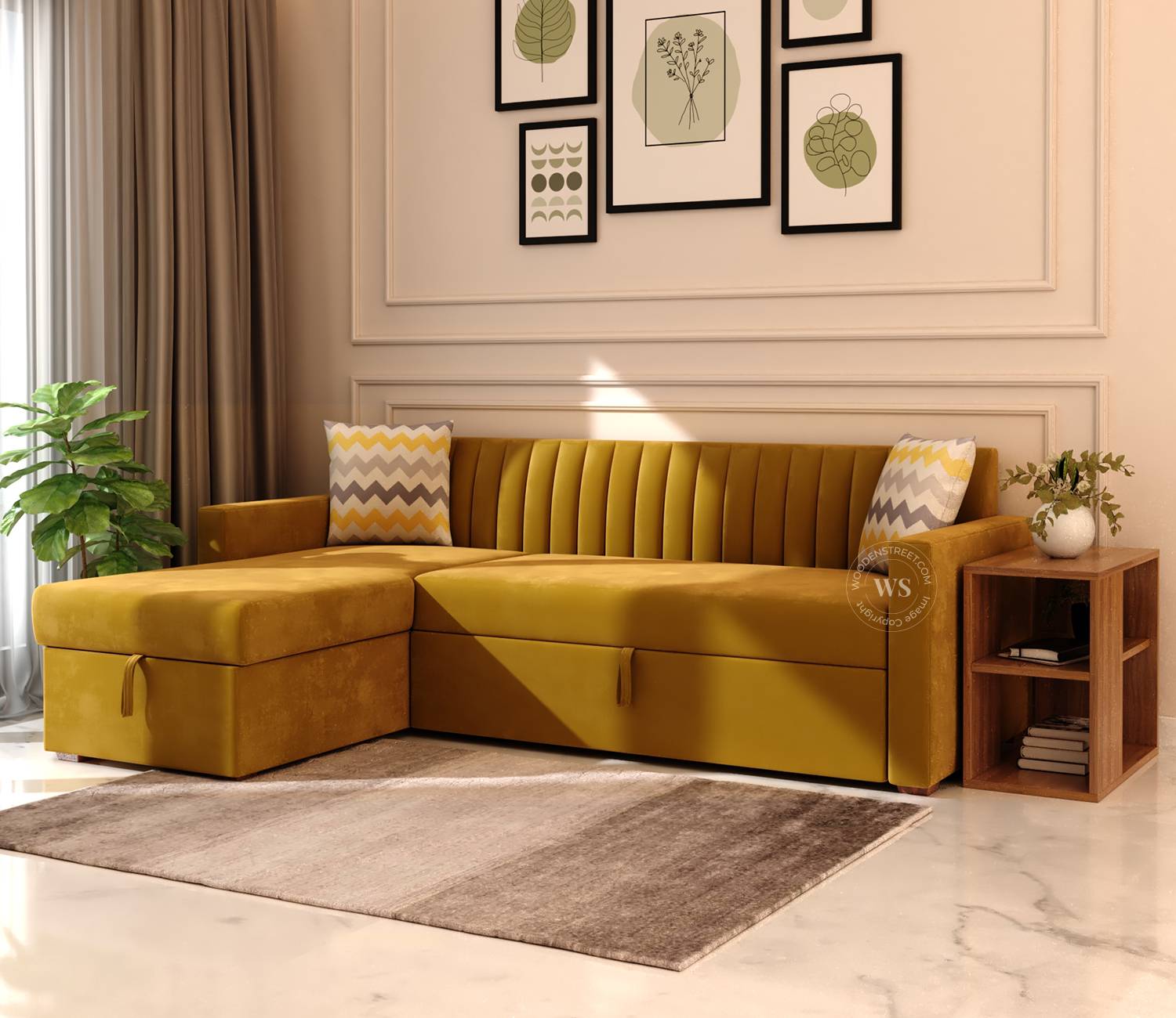 Fabric Sofa Cum Bed | Convertible Sofa Cum Bed | The Sofa Beds | Left Aligned Convertible Sofa Cum Bed | Sofa Cum Bed with Storage | Everett Sofa Cum Bed