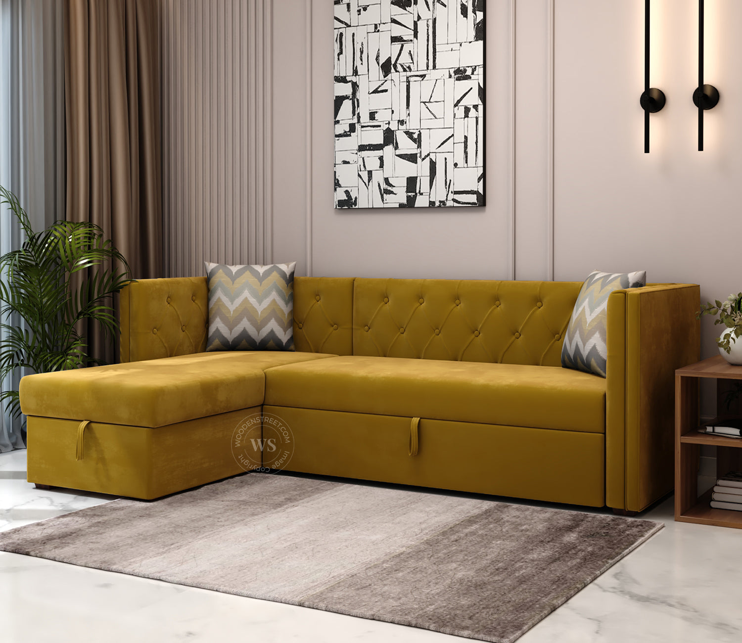 Berlin Left Aligned Convertible Sofa Cum Bed with Storage (Velvet, Chestnut Brown)