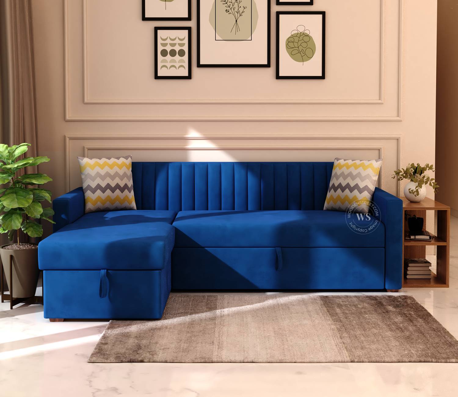 Fabric Sofa Cum Bed | Convertible Sofa Cum Bed | The Sofa Beds | Left Aligned Convertible Sofa Cum Bed | Sofa Cum Bed with Storage | Everett Sofa Cum Bed