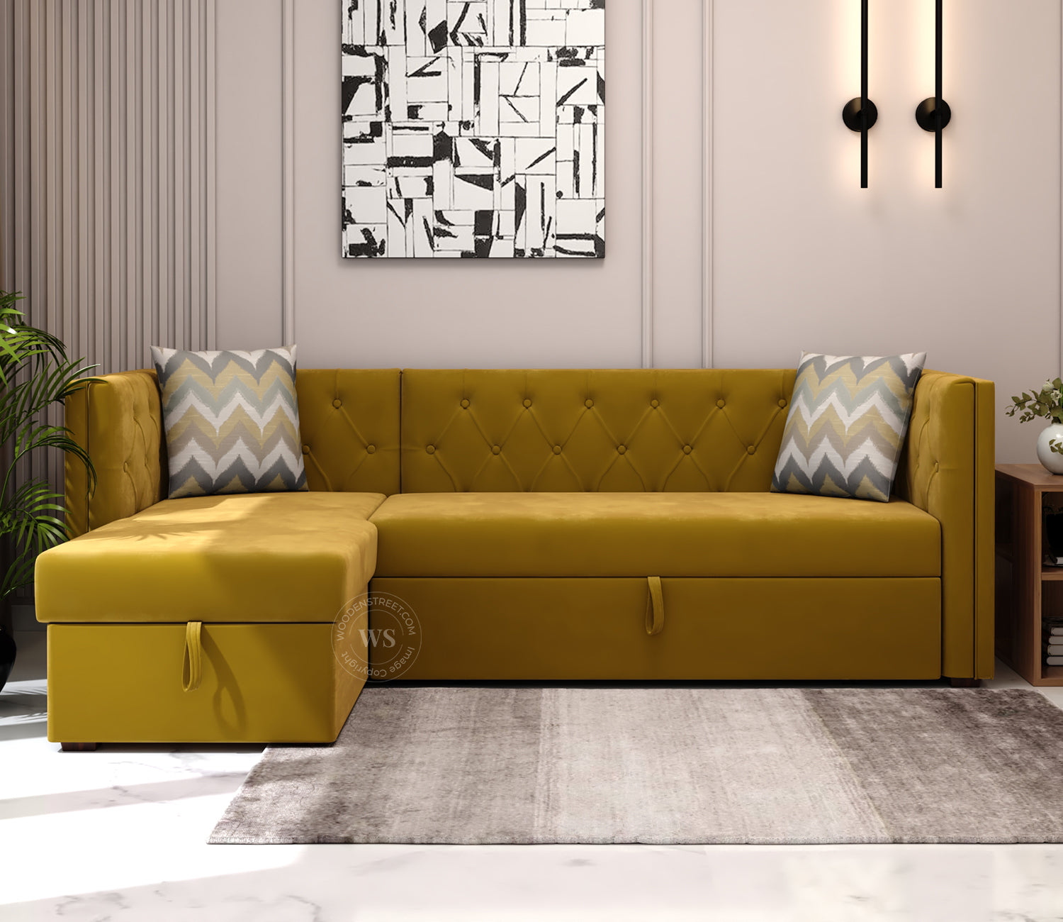 Berlin Left Aligned Convertible Sofa Cum Bed with Storage (Velvet, Chestnut Brown)