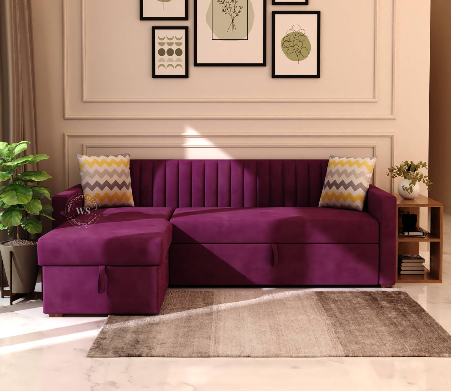Fabric Sofa Cum Bed | Convertible Sofa Cum Bed | The Sofa Beds | Left Aligned Convertible Sofa Cum Bed | Sofa Cum Bed with Storage