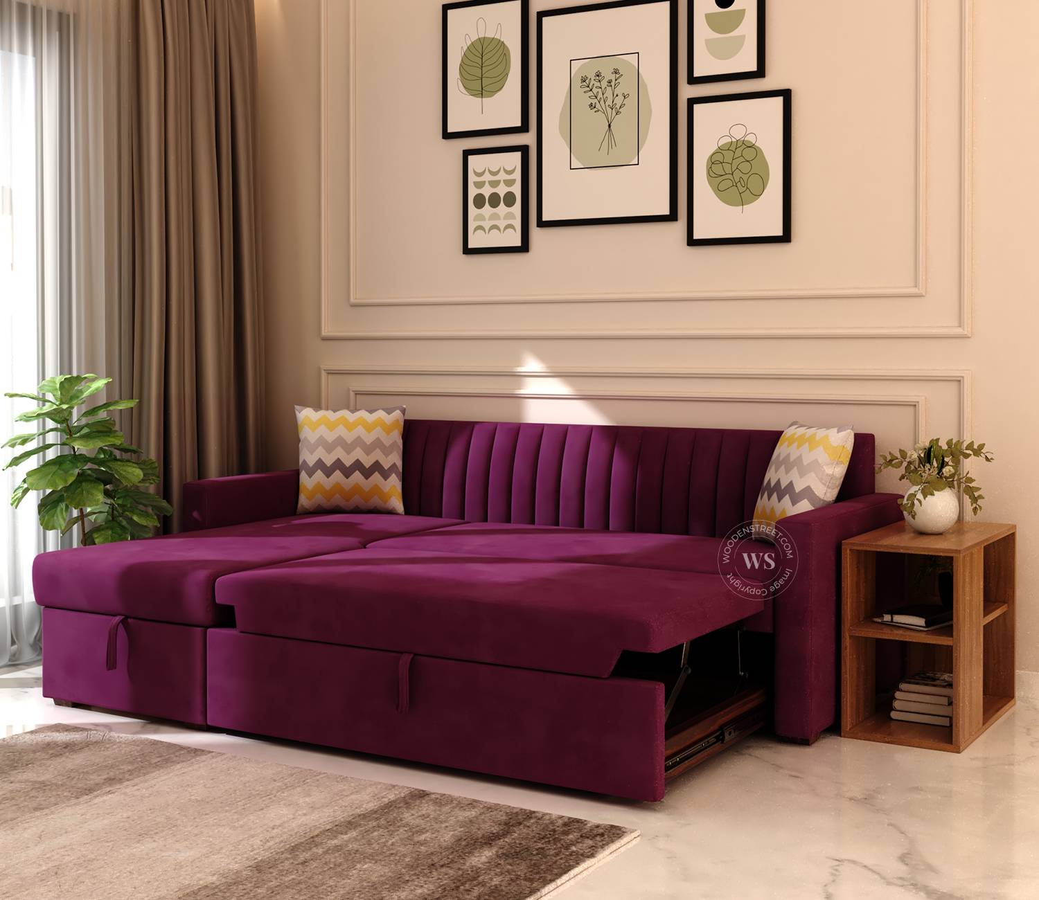 Fabric Sofa Cum Bed | Convertible Sofa Cum Bed | The Sofa Beds | Left Aligned Convertible Sofa Cum Bed | Sofa Cum Bed with Storage