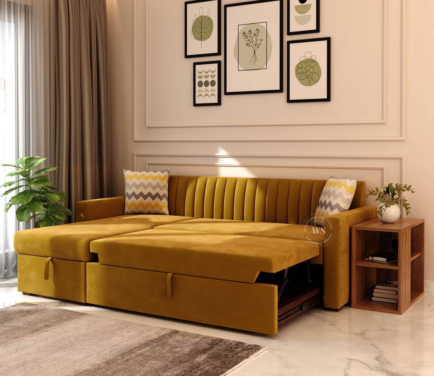 Fabric Sofa Cum Bed | Convertible Sofa Cum Bed | The Sofa Beds | Left Aligned Convertible Sofa Cum Bed | Sofa Cum Bed with Storage | Everett Sofa Cum Bed