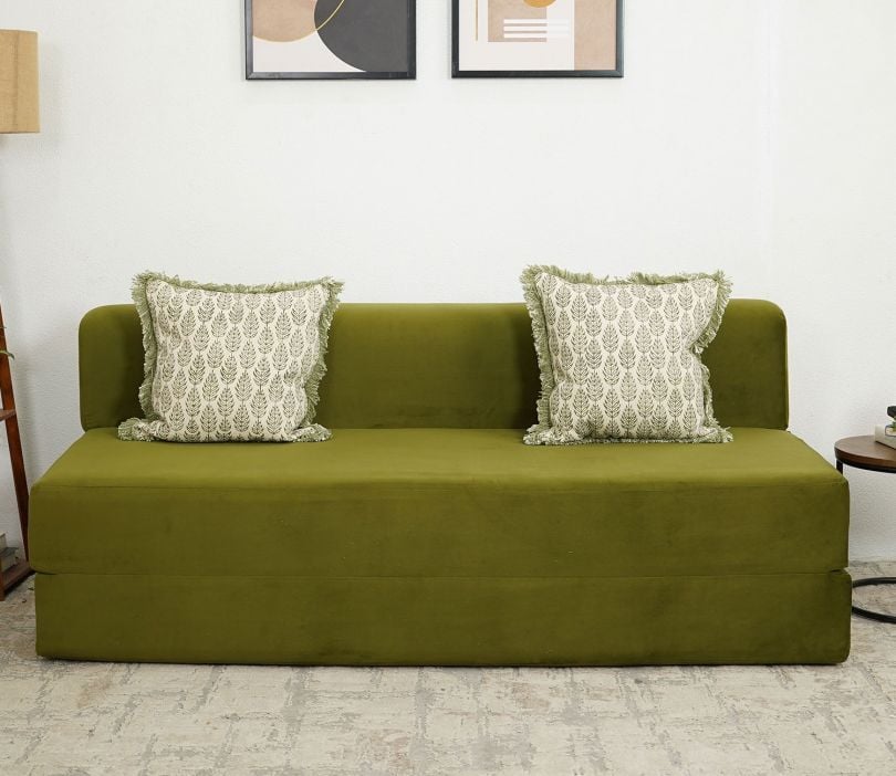 The Sofa Beds Akira 3 Seater Green Fabric Sofa Cum Bed