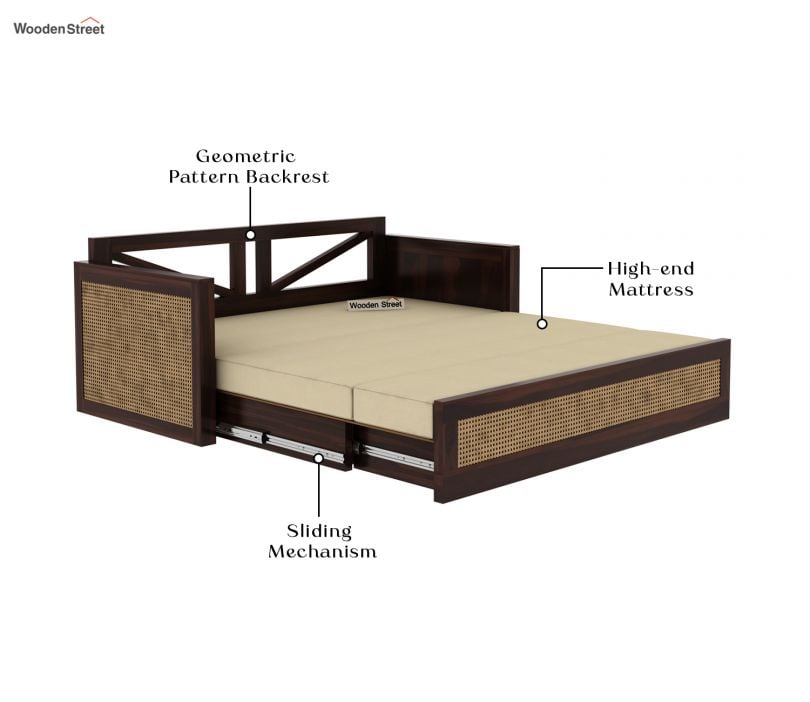 Sofa Cum Bed with Cane | 3 Seater Sofa Cum Bed | Sofa Beds | Wooden Sofa Cum Bed | The Sofa Beds