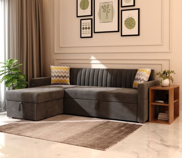 Buy L Shaped Sofa Bed with Storage | fabric sofa cum bed design | sofa bed india | latest sofa design