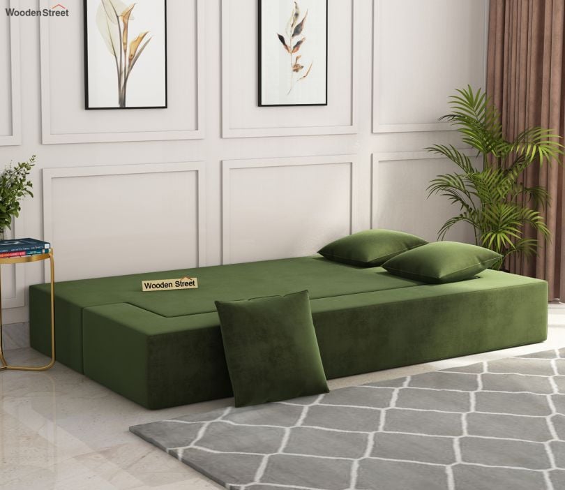 Paxton Premium Velvet 3 Seater Fabric Sofa Cum Bed (Dark Olive Green)
