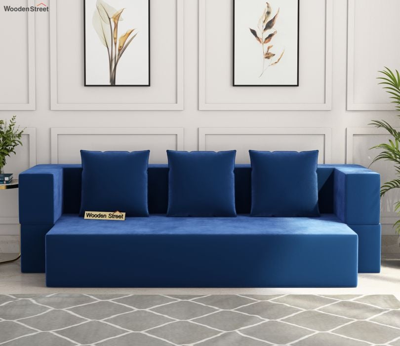 Paxton Premium Velvet 3 Seater Fabric Sofa Cum Bed (Indigo Blue)