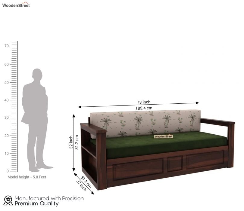 Riota Sheesham Wood Sofa Bed With Storage (King Size, Walnut Cream Tropical)