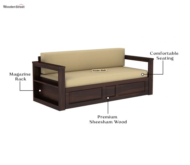 Riota Sheesham Wood Sofa Bed With Storage (King Size, Walnut Irish Cream)