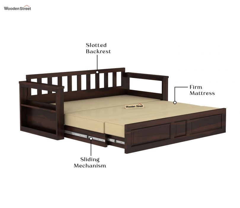 Riota Sheesham Wood Sofa Bed With Storage (King Size, Walnut Irish Cream)