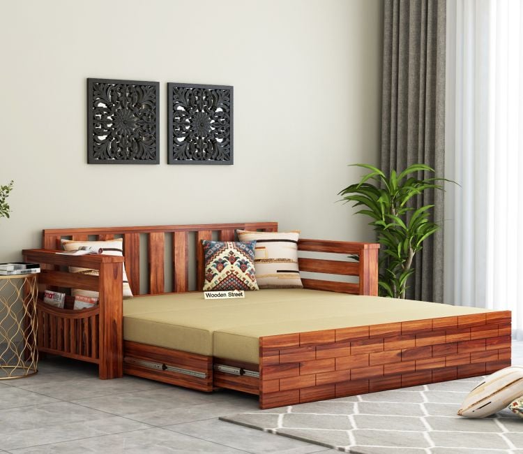 best sofa cum bed design, pull out wooden sofa bed online in India