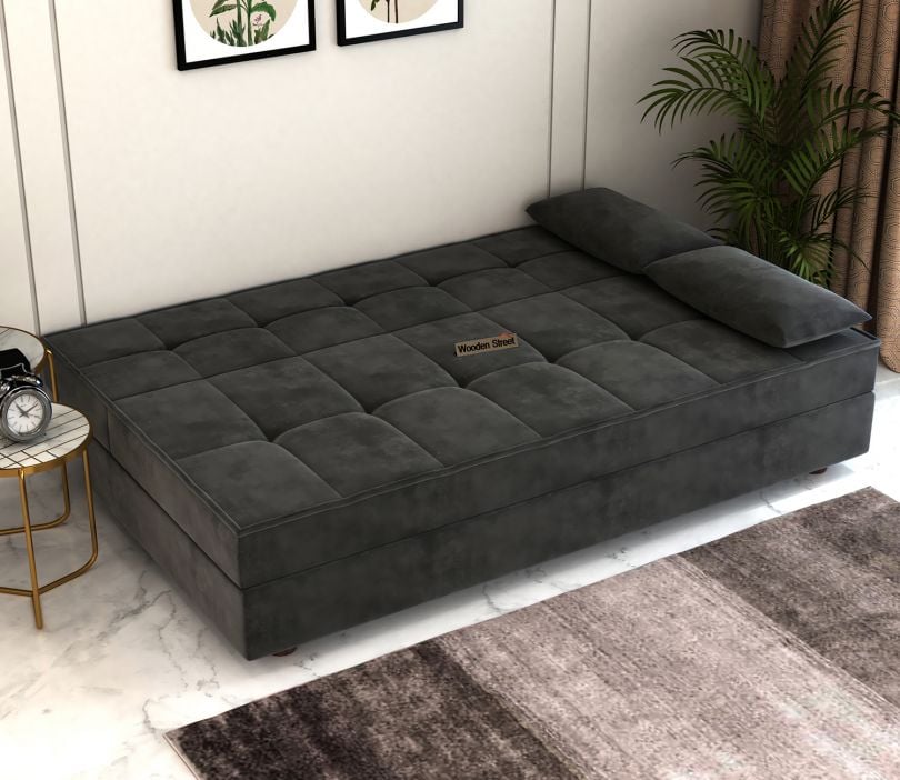 Zoey Fabric 3 Seater Convertible Sofa Bed (Velvet, Graphite Grey)